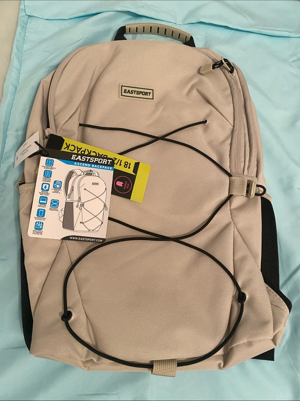 Beige EASTSPORT Laptop Backpack with External Bungee Cord